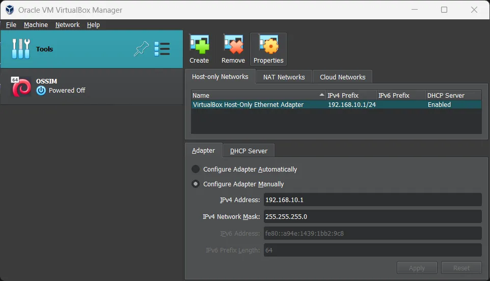 تصویر پیکربندی آی پی در VirtualBox